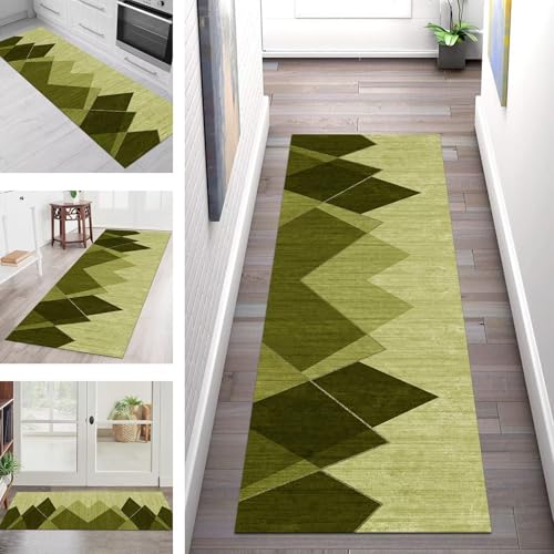 SGLGSTORE Teppich Läufer Flur Küche rutschfest Waschbar Schmutzfangmatte Gelbgrün Teppichläufer Küchenläufer Teppichmatten 110X500CM Läufer Wohnzimmer Schlafzimmer Meterware Schmutzfangteppich von SGLGSTORE
