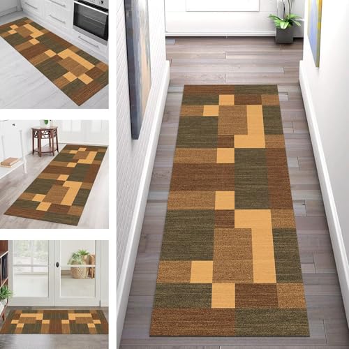 SGLGSTORE Teppich Läufer Flur Küche rutschfest Waschbar Schmutzfangmatte Geometrisch Teppichläufer Küchenläufer Teppichmatten 100X500CM Läufer Wohnzimmer Schlafzimmer Meterware Schmutzfangteppich von SGLGSTORE