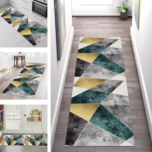 SGLGSTORE Teppich Läufer Flur Küche rutschfest Waschbar Schmutzfangmatte Geometrisch Teppichläufer Küchenläufer Teppichmatten 110X400CM Läufer Wohnzimmer Schlafzimmer Meterware Schmutzfangteppich von SGLGSTORE