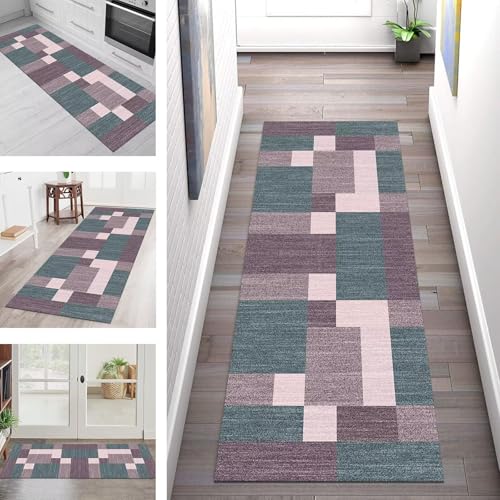 SGLGSTORE Teppich Läufer Flur Küche rutschfest Waschbar Schmutzfangmatte Geometrisch Teppichläufer Küchenläufer Teppichmatten 67X180CM Läufer Wohnzimmer Schlafzimmer Meterware Schmutzfangteppich von SGLGSTORE