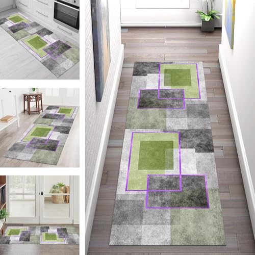 SGLGSTORE Teppich Läufer Flur Küche rutschfest Waschbar Schmutzfangmatte Geometrisch Teppichläufer Küchenläuferteppich 90X180CM Teppichmatte Meterware Wohnzimmer Schlafzimmer Schmutzfangteppich von SGLGSTORE