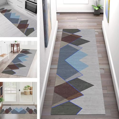 SGLGSTORE Teppich Läufer Flur Küche rutschfest Waschbar Schmutzfangmatte Grau Blau Retro Rot Teppichläufer Küchenläufer Teppichmatten 80X200CM Läufer Wohnzimmer Schlafzimmer Schmutzfangteppich von SGLGSTORE