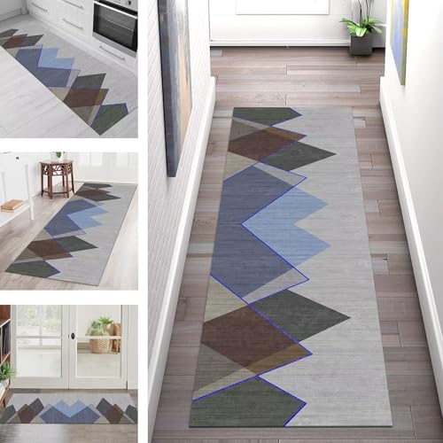 SGLGSTORE Teppich Läufer Flur Küche rutschfest Waschbar Schmutzfangmatte Grau Blau Teppichläufer Küchenläufer Teppichmatten 110X450CM Läufer Wohnzimmer Schlafzimmer Schmutzfangteppich SGLGSTORE Teppich Läufer Flur Küche rutschfest Waschbar Schmutzfangmatte Grau Blau Teppichläufer Küchenläufer Teppichmatten 110X450CM Läufer Wohnzimmer Schlafzimmer Schmutzfangteppich von SGLGSTORE