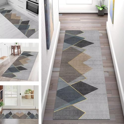 SGLGSTORE Teppich Läufer Flur Küche rutschfest Waschbar Schmutzfangmatte Grau Braun Gelb Teppichläufer Küchenläufer Teppichmatten 40X90CM Läufer Wohnzimmer Schlafzimmer Meterware Schmutzfangteppich von SGLGSTORE
