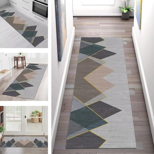 SGLGSTORE Teppich Läufer Flur Küche rutschfest Waschbar Schmutzfangmatte Grau Braun Teppichläufer Küchenläufer Teppichmatten 50X300CM Läufer Wohnzimmer Schlafzimmer Schmutzfangteppich von SGLGSTORE