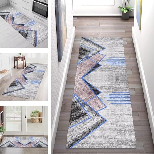 SGLGSTORE Teppich Läufer Flur Küche rutschfest Waschbar Schmutzfangmatte Grau Dunkelblau Teppichläufer Küchenläufer Teppichmatten 80X450CM Läufer Wohnzimmer Schlafzimmer Meterware Schmutzfangteppich SGLGSTORE Teppich Läufer Flur Küche rutschfest Waschbar Schmutzfangmatte Grau Dunkelblau Teppichläufer Küchenläufer Teppichmatten 80X450CM Läufer Wohnzimmer Schlafzimmer Meterware Schmutzfangteppich von SGLGSTORE