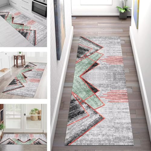 SGLGSTORE Teppich Läufer Flur Küche rutschfest Waschbar Schmutzfangmatte Grau Grün Rot Teppichläufer Küchenläufer Teppichmatten 120X200CM Läufer Wohnzimmer Schlafzimmer Meterware Schmutzfangteppich von SGLGSTORE