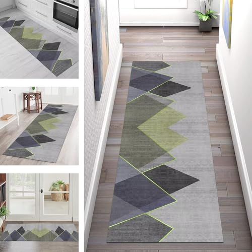 SGLGSTORE Teppich Läufer Flur Küche rutschfest Waschbar Schmutzfangmatte Grau Grün Teppichläufer Küchenläufer Teppichmatten 40X90CM Läufer Wohnzimmer Schlafzimmer Meterware Schmutzfangteppich von SGLGSTORE