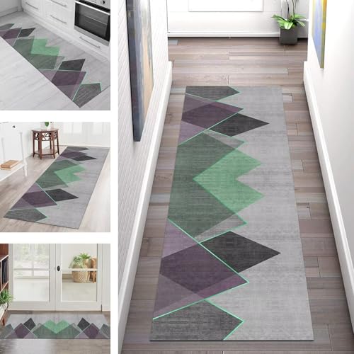 SGLGSTORE Teppich Läufer Flur Küche rutschfest Waschbar Schmutzfangmatte Grau Grün Teppichläufer Küchenläufer Teppichmatten 80X120CM Läufer Wohnzimmer Schlafzimmer Meterware Schmutzfangteppich von SGLGSTORE