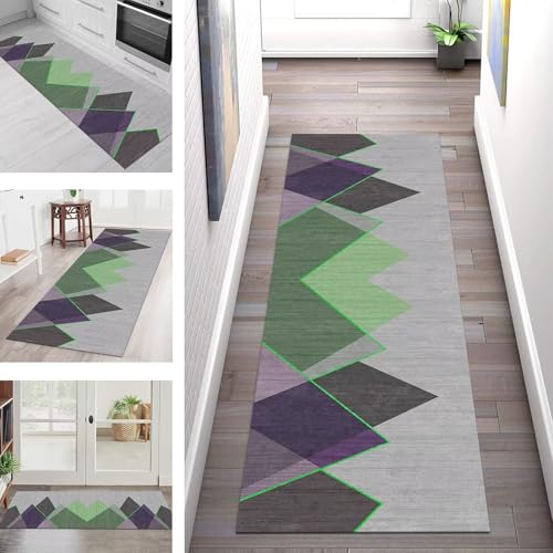 SGLGSTORE Teppich Läufer Flur Küche rutschfest Waschbar Schmutzfangmatte Grau Grün Violett Teppichläufer Küchenläufer Teppichmatten 60X500CM Läufer Wohnzimmer Schlafzimmer Schmutzfangteppich von SGLGSTORE
