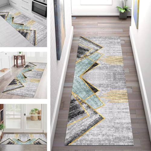 SGLGSTORE Teppich Läufer Flur Küche rutschfest Waschbar Schmutzfangmatte Grau Orange Teppichläufer Küchenläufer Teppichmatten 120X500CM Läufer Wohnzimmer Schlafzimmer Meterware Schmutzfangteppich von SGLGSTORE