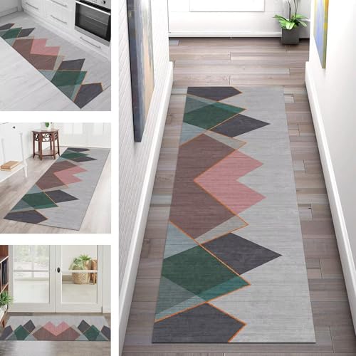 SGLGSTORE Teppich Läufer Flur Küche rutschfest Waschbar Schmutzfangmatte Grau Orange Teppichläufer Küchenläufer Teppichmatten 90X140CM Läufer Wohnzimmer Schlafzimmer Meterware Schmutzfangteppich von SGLGSTORE
