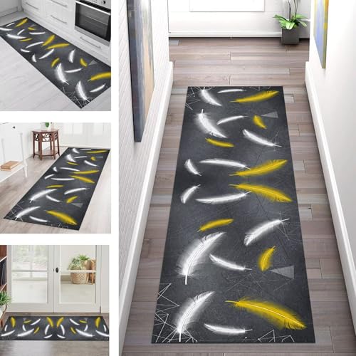 SGLGSTORE Teppich Läufer Flur Küche rutschfest Waschbar Schmutzfangmatte Grau Orange Weiß Teppichläufer Küchenläufer Teppichmatten 80X200CM Läufer Wohnzimmer Schlafzimmer Schmutzfangteppich von SGLGSTORE