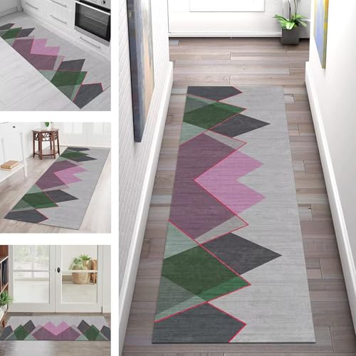 SGLGSTORE Teppich Läufer Flur Küche rutschfest Waschbar Schmutzfangmatte Grau Rosa Grün Teppichläufer Küchenläufer Teppichmatten 120X500CM Läufer Wohnzimmer Schlafzimmer Schmutzfangteppich von SGLGSTORE