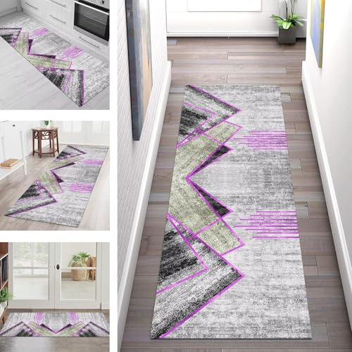 SGLGSTORE Teppich Läufer Flur Küche rutschfest Waschbar Schmutzfangmatte Grau Rosa Teppichläufer Küchenläufer Teppichmatten 67X180CM Läufer Wohnzimmer Schlafzimmer Meterware Schmutzfangteppich von SGLGSTORE