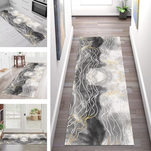 SGLGSTORE Teppich Läufer Flur Küche rutschfest Waschbar Schmutzfangmatte Grau Schwarz Abstrakt Teppichläufer Kücheläufer 50X250CM Teppichmatte Meterware Wohnzimmer Schlafzimmer Schmutzfangteppich SGLGSTORE Teppich Läufer Flur Küche rutschfest Waschbar Schmutzfangmatte Grau Schwarz Abstrakt Teppichläufer Kücheläufer 50X250CM Teppichmatte Meterware Wohnzimmer Schlafzimmer Schmutzfangteppich von SGLGSTORE