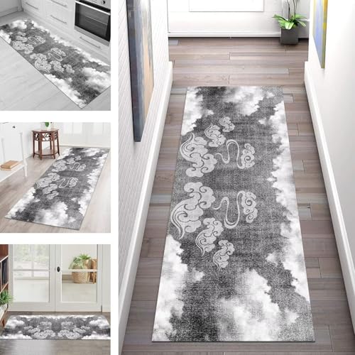 SGLGSTORE Teppich Läufer Flur Küche rutschfest Waschbar Schmutzfangmatte Grau Schwarz Abstrakt Teppichläufer Kücheläufer 70X350CM Teppichmatte Meterware Wohnzimmer Schlafzimmer Schmutzfangteppich von SGLGSTORE