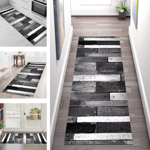 SGLGSTORE Teppich Läufer Flur Küche rutschfest Waschbar Schmutzfangmatte Grau Schwarz Teppichläufer Küchenläufer Teppichmatten 100X240CM Läufer Wohnzimmer Schlafzimmer Meterware Schmutzfangteppich von SGLGSTORE