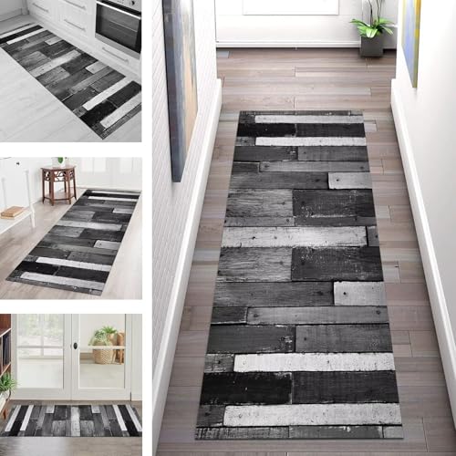 SGLGSTORE Teppich Läufer Flur Küche rutschfest Waschbar Schmutzfangmatte Grau Schwarz Teppichläufer Küchenläufer Teppichmatten 60X210CM Läufer Wohnzimmer Schlafzimmer Meterware Schmutzfangteppich von SGLGSTORE