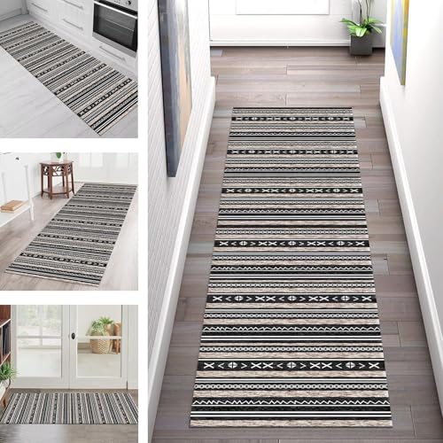 SGLGSTORE Teppich Läufer Flur Küche rutschfest Waschbar Schmutzfangmatte Grau Schwarz Teppichläufer Küchenläufer Teppichmatten 90X400CM Läufer Wohnzimmer Schlafzimmer Meterware Schmutzfangteppich von SGLGSTORE