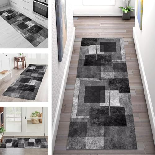 SGLGSTORE Teppich Läufer Flur Küche rutschfest Waschbar Schmutzfangmatte Grau Schwarz Teppichläufer Küchenläuferteppich 110X500CM Teppichmatte Meterware Wohnzimmer Schlafzimmer Schmutzfangteppich von SGLGSTORE