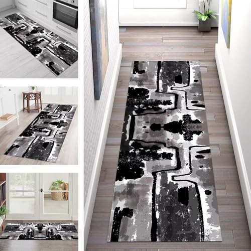 SGLGSTORE Teppich Läufer Flur Küche rutschfest Waschbar Schmutzfangmatte Grau Schwarz Violett Teppichläufer Kücheläufer 40X100CM Teppichmatte Meterware Wohnzimmer Schlafzimmer Schmutzfangteppich von SGLGSTORE