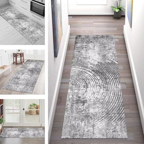 SGLGSTORE Teppich Läufer Flur Küche rutschfest Waschbar Schmutzfangmatte Grau Teppichläufer Kücheläufer 110X450CM Teppichmatte Meterware Wohnzimmer Schlafzimmer Schmutzfangteppich von SGLGSTORE
