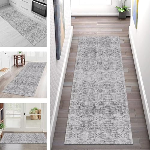 SGLGSTORE Teppich Läufer Flur Küche rutschfest Waschbar Schmutzfangmatte Grau Teppichläufer Küchenläufer Teppichmatten 100X200CM Läufer Wohnzimmer Schlafzimmer Meterware Schmutzfangteppich von SGLGSTORE