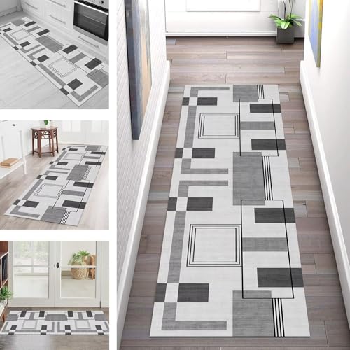 SGLGSTORE Teppich Läufer Flur Küche rutschfest Waschbar Schmutzfangmatte Grau Teppichläufer Küchenläufer Teppichmatten 110X500CM Läufer Wohnzimmer Schlafzimmer Meterware Schmutzfangteppich von SGLGSTORE