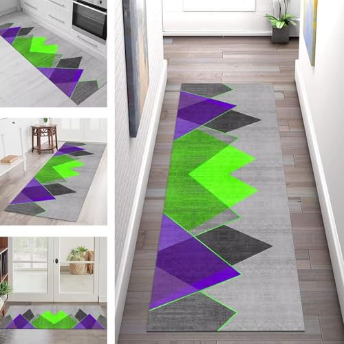 SGLGSTORE Teppich Läufer Flur Küche rutschfest Waschbar Schmutzfangmatte Grau Violett Grün Teppichläufer Küchenläufer Teppichmatten 50X120CM Läufer Wohnzimmer Schlafzimmer Schmutzfangteppich von SGLGSTORE