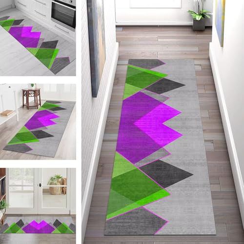 SGLGSTORE Teppich Läufer Flur Küche rutschfest Waschbar Schmutzfangmatte Grau Violett Grün Teppichläufer Küchenläufer Teppichmatten 50X200CM Läufer Wohnzimmer Schlafzimmer Schmutzfangteppich von SGLGSTORE