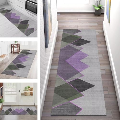 SGLGSTORE Teppich Läufer Flur Küche rutschfest Waschbar Schmutzfangmatte Grau Violett Teppichläufer Küchenläufer Teppichmatten 60X400CM Läufer Wohnzimmer Schlafzimmer Meterware Schmutzfangteppich von SGLGSTORE