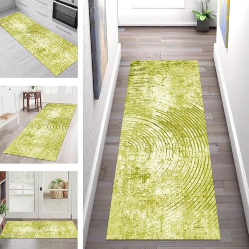 SGLGSTORE Teppich Läufer Flur Küche rutschfest Waschbar Schmutzfangmatte Grün Abstrakt Teppichläufer Kücheläufer 70X100CM Teppichmatte Meterware Wohnzimmer Schlafzimmer Schmutzfangteppich von SGLGSTORE
