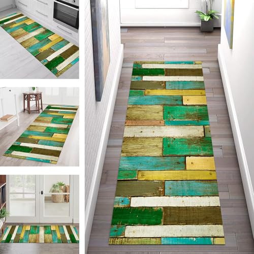 SGLGSTORE Teppich Läufer Flur Küche rutschfest Waschbar Schmutzfangmatte Grün Blau Gelb Teppichläufer Küchenläufer Teppichmatten 110X450CM Läufer Wohnzimmer Schlafzimmer Meterware Schmutzfangteppich von SGLGSTORE