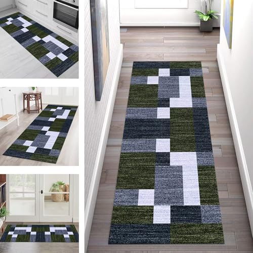 SGLGSTORE Teppich Läufer Flur Küche rutschfest Waschbar Schmutzfangmatte Grün Blau Teppichläufer Küchenläufer Teppichmatten 50X150CM Läufer Wohnzimmer Schlafzimmer Meterware Schmutzfangteppich von SGLGSTORE
