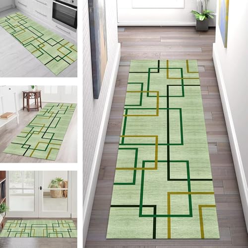 SGLGSTORE Teppich Läufer Flur Küche rutschfest Waschbar Schmutzfangmatte Grün Gelb Braun Teppichläufer Küchenläuferteppich 60X400CM Teppichmatte Meterware Wohnzimmer Schlafzimmer Schmutzfangteppich von SGLGSTORE