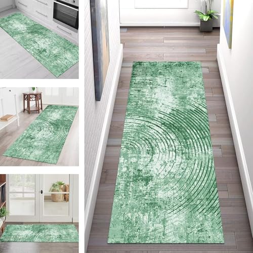 SGLGSTORE Teppich Läufer Flur Küche rutschfest Waschbar Schmutzfangmatte Grün Modern Teppichläufer Kücheläufer 70X150CM Teppichmatte Meterware Wohnzimmer Schlafzimmer Schmutzfangteppich von SGLGSTORE