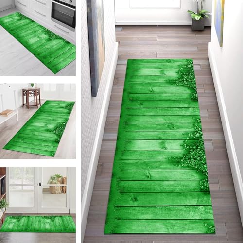 SGLGSTORE Teppich Läufer Flur Küche rutschfest Waschbar Schmutzfangmatte Grün Modern Teppichläufer Küchenläufer Teppichmatten 100X300CM Läufer Wohnzimmer Schlafzimmer Meterware Schmutzfangteppich von SGLGSTORE