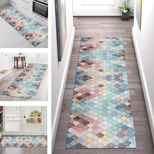 SGLGSTORE Teppich Läufer Flur Küche rutschfest Waschbar Schmutzfangmatte Grün Rot Blau Grau Teppichläufer Küchenläufer Teppichmatten 120X300CM Läufer Wohnzimmer Schlafzimmer Schmutzfangteppich von SGLGSTORE