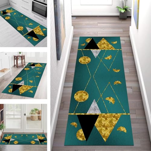 SGLGSTORE Teppich Läufer Flur Küche rutschfest Waschbar Schmutzfangmatte Grün Schwarz Grau Teppichläufer Küchenläufer Teppichmatten 40X100CM Wohnzimmer Schlafzimmer Meterware Schmutzfangteppich von SGLGSTORE