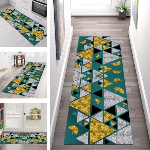 SGLGSTORE Teppich Läufer Flur Küche rutschfest Waschbar Schmutzfangmatte Grün Schwarz Grau Teppichläufer Küchenläufer Teppichmatten 80X100CM Wohnzimmer Schlafzimmer Meterware Schmutzfangteppich von SGLGSTORE