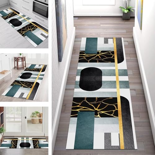 SGLGSTORE Teppich Läufer Flur Küche rutschfest Waschbar Schmutzfangmatte Grün Schwarz Orange Teppichläufer Küchenläufer Teppichmatten 80X350CM Wohnzimmer Schlafzimmer Meterware Schmutzfangteppich SGLGSTORE Teppich Läufer Flur Küche rutschfest Waschbar Schmutzfangmatte Grün Schwarz Orange Teppichläufer Küchenläufer Teppichmatten 80X350CM Wohnzimmer Schlafzimmer Meterware Schmutzfangteppich von SGLGSTORE