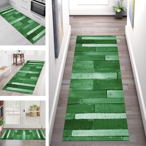 SGLGSTORE Teppich Läufer Flur Küche rutschfest Waschbar Schmutzfangmatte Grün Schwarz Teppichläufer Küchenläufer Teppichmatten 100X500CM Läufer Wohnzimmer Schlafzimmer Meterware Schmutzfangteppich von SGLGSTORE