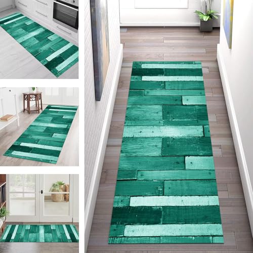 SGLGSTORE Teppich Läufer Flur Küche rutschfest Waschbar Schmutzfangmatte Grün Schwarz Teppichläufer Küchenläufer Teppichmatten 40X300CM Läufer Wohnzimmer Schlafzimmer Meterware Schmutzfangteppich von SGLGSTORE