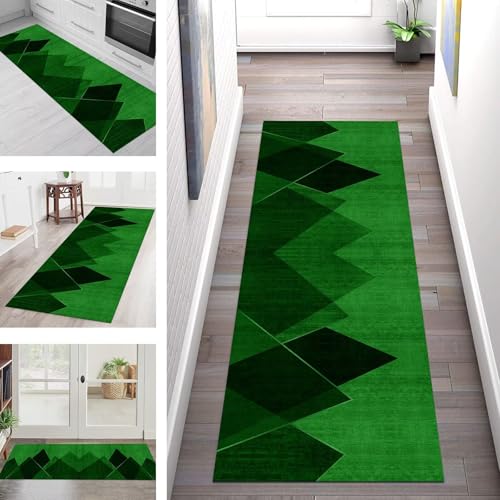 SGLGSTORE Teppich Läufer Flur Küche rutschfest Waschbar Schmutzfangmatte Grün Schwarz Teppichläufer Küchenläufer Teppichmatten 40X60CM Läufer Wohnzimmer Schlafzimmer Meterware Schmutzfangteppich von SGLGSTORE