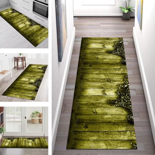 SGLGSTORE Teppich Läufer Flur Küche rutschfest Waschbar Schmutzfangmatte Grün Schwarz Teppichläufer Küchenläufer Teppichmatten 40X90CM Läufer Wohnzimmer Schlafzimmer Meterware Schmutzfangteppich von SGLGSTORE