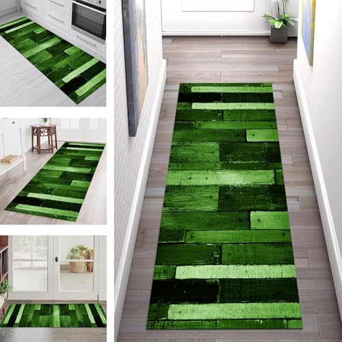 SGLGSTORE Teppich Läufer Flur Küche rutschfest Waschbar Schmutzfangmatte Grün Schwarz Teppichläufer Küchenläufer Teppichmatten 40X90CM Läufer Wohnzimmer Schlafzimmer Meterware Schmutzfangteppich von SGLGSTORE