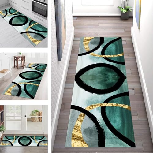 SGLGSTORE Teppich Läufer Flur Küche rutschfest Waschbar Schmutzfangmatte Grün Schwarz Teppichläufer Küchenläufer Teppichmatten 60X100CM Läufer Wohnzimmer Schlafzimmer Meterware Schmutzfangteppich SGLGSTORE Teppich Läufer Flur Küche rutschfest Waschbar Schmutzfangmatte Grün Schwarz Teppichläufer Küchenläufer Teppichmatten 60X100CM Läufer Wohnzimmer Schlafzimmer Meterware Schmutzfangteppich von SGLGSTORE