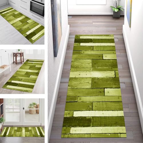SGLGSTORE Teppich Läufer Flur Küche rutschfest Waschbar Schmutzfangmatte Grün Schwarz Teppichläufer Küchenläufer Teppichmatten 60X305CM Läufer Wohnzimmer Schlafzimmer Meterware Schmutzfangteppich von SGLGSTORE
