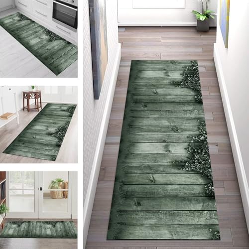 SGLGSTORE Teppich Läufer Flur Küche rutschfest Waschbar Schmutzfangmatte Grün Schwarz Teppichläufer Küchenläufer Teppichmatten 70X120CM Läufer Wohnzimmer Schlafzimmer Meterware Schmutzfangteppich von SGLGSTORE